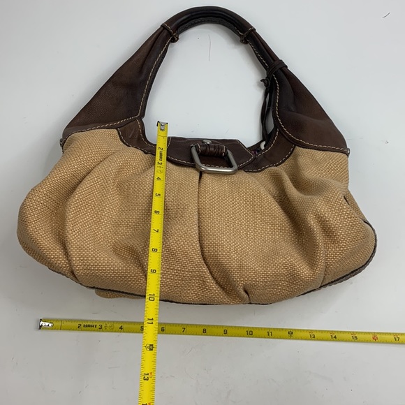 Fossil Hobo Tweed Leather Bag Light Dark Brown Floral Lining silver buckle - Picture 12 of 16